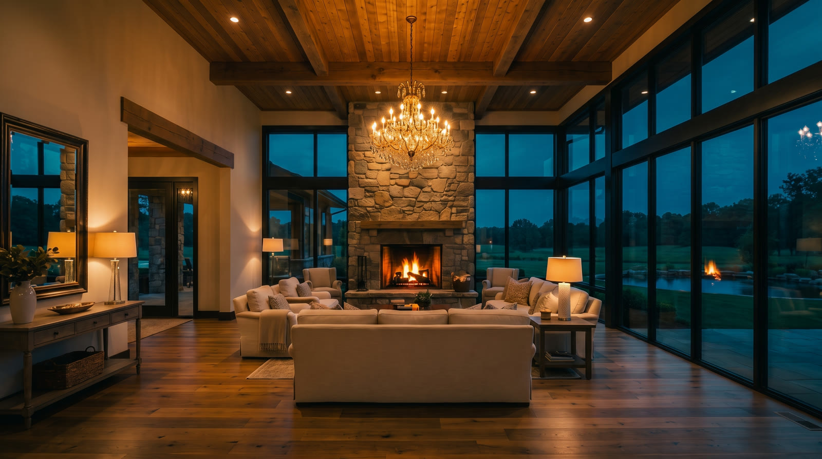 The great room graded Cinematic Luxury: cool contrast and deep shadow